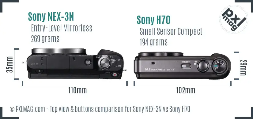Sony NEX-3N vs Sony H70 top view buttons comparison