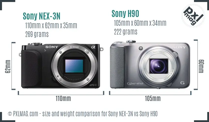 Sony NEX-3N vs Sony H90 size comparison