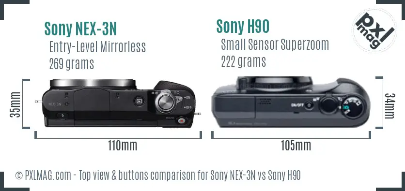 Sony NEX-3N vs Sony H90 top view buttons comparison