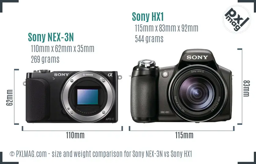 Sony NEX-3N vs Sony HX1 size comparison