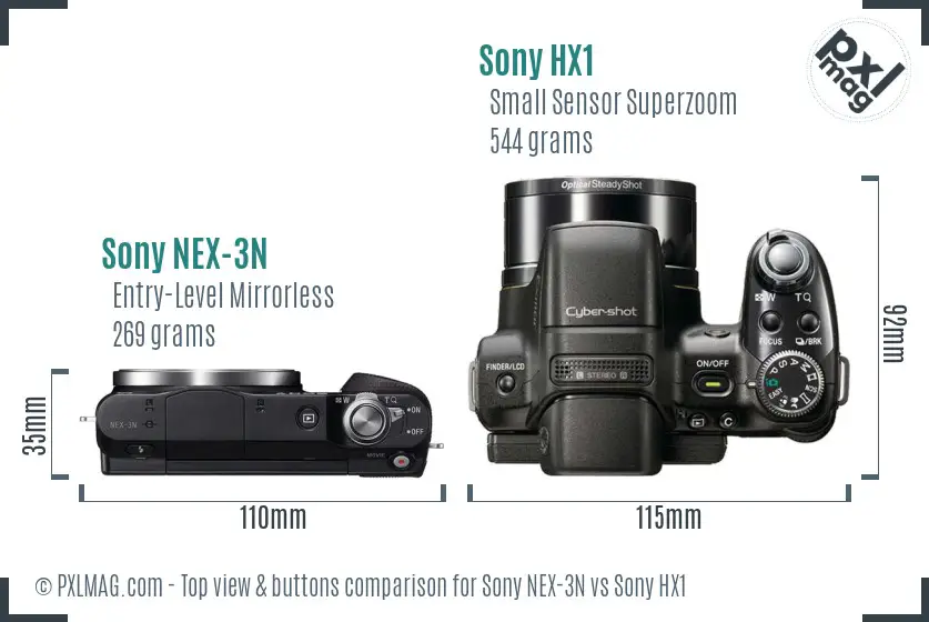 Sony NEX-3N vs Sony HX1 top view buttons comparison