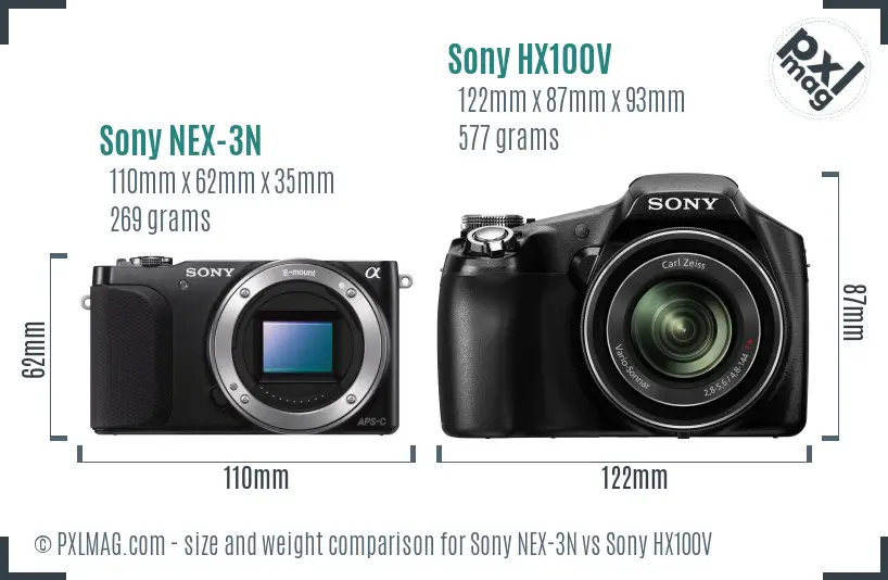Sony NEX-3N vs Sony HX100V size comparison