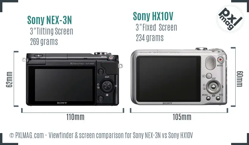 Sony NEX-3N vs Sony HX10V Screen and Viewfinder comparison