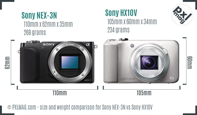 Sony NEX-3N vs Sony HX10V size comparison