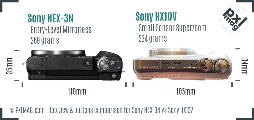 Sony NEX-3N vs Sony HX10V top view buttons comparison