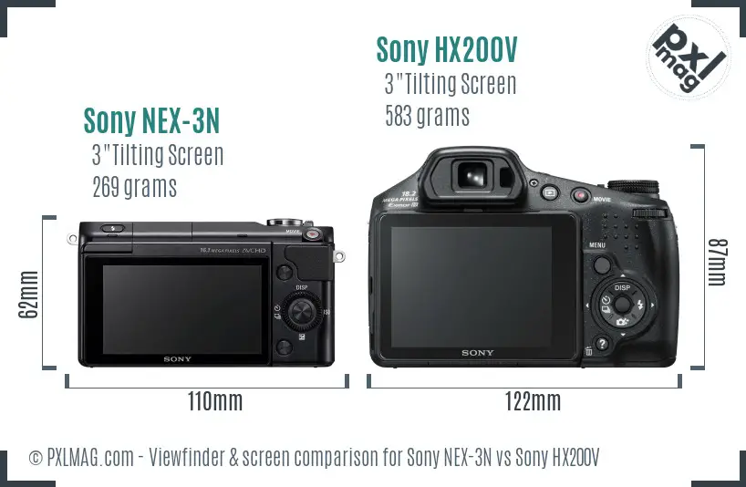 Sony NEX-3N vs Sony HX200V Screen and Viewfinder comparison