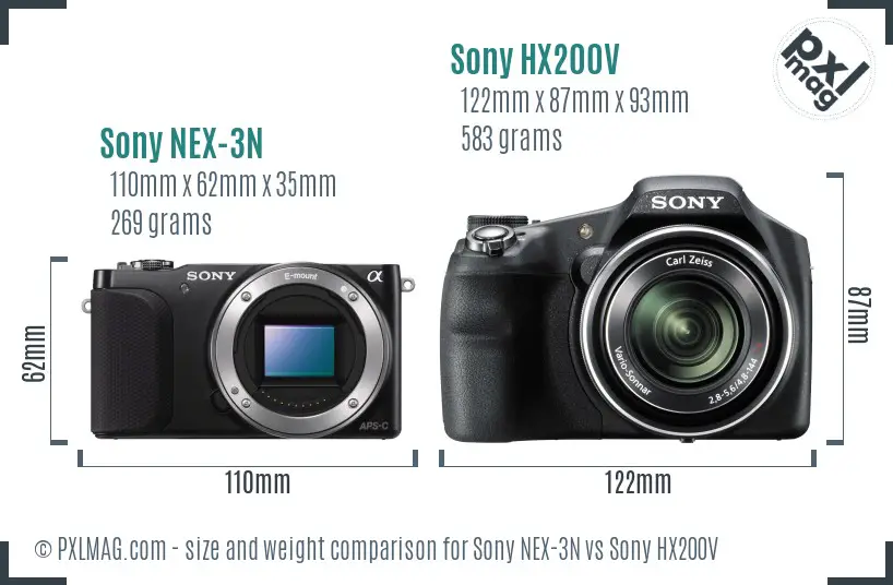 Sony NEX-3N vs Sony HX200V size comparison