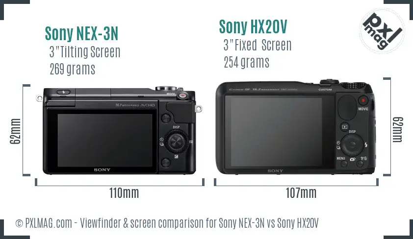 Sony NEX-3N vs Sony HX20V Screen and Viewfinder comparison