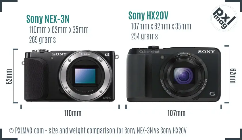 Sony NEX-3N vs Sony HX20V size comparison
