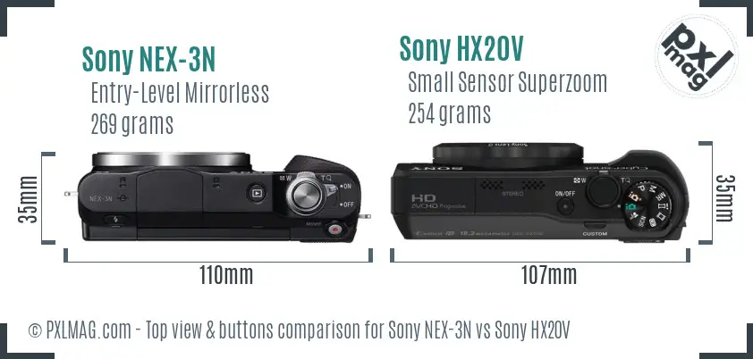 Sony NEX-3N vs Sony HX20V top view buttons comparison