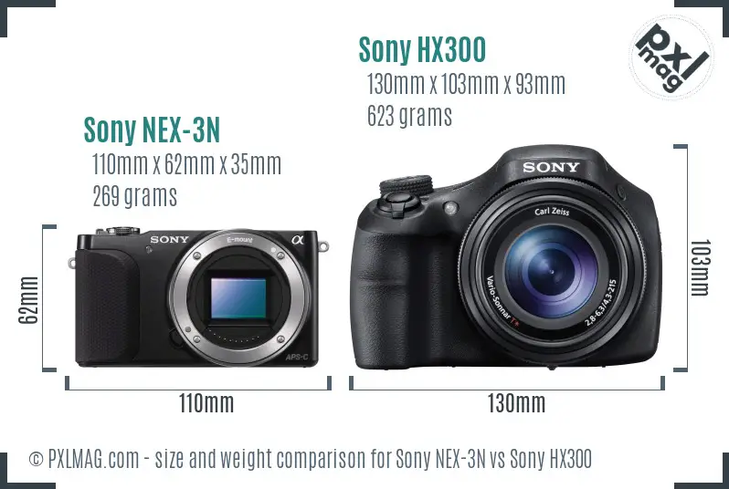 Sony NEX-3N vs Sony HX300 size comparison