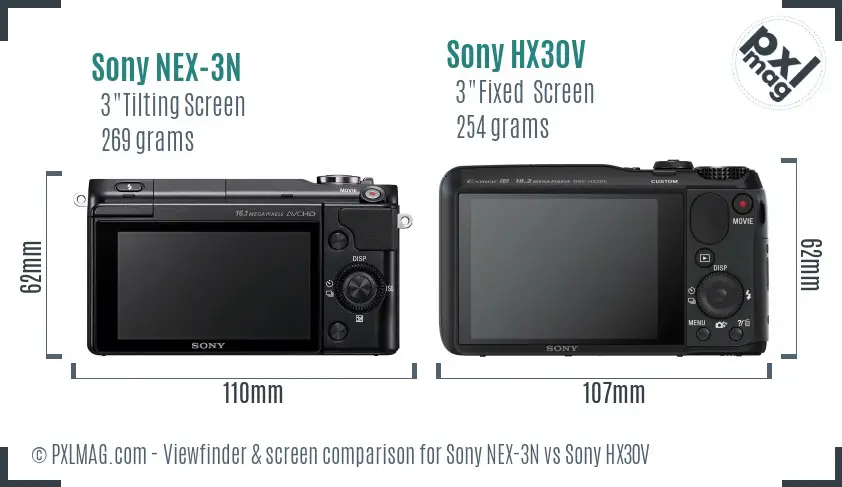 Sony NEX-3N vs Sony HX30V Screen and Viewfinder comparison