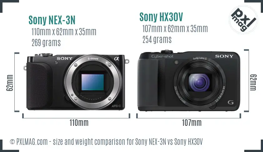 Sony NEX-3N vs Sony HX30V size comparison