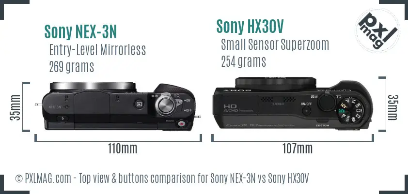 Sony NEX-3N vs Sony HX30V top view buttons comparison
