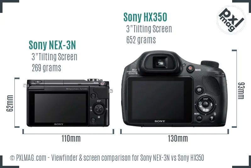 Sony NEX-3N vs Sony HX350 Screen and Viewfinder comparison