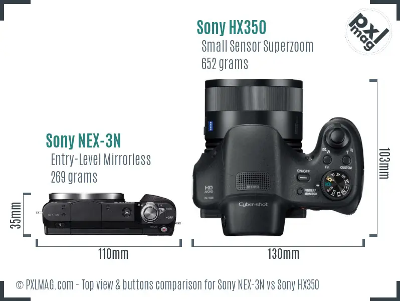 Sony NEX-3N vs Sony HX350 top view buttons comparison
