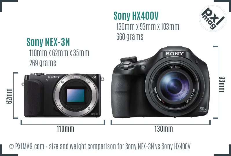 Sony NEX-3N vs Sony HX400V size comparison