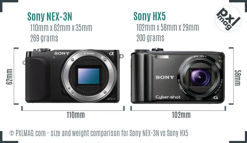 Sony NEX-3N vs Sony HX5 size comparison