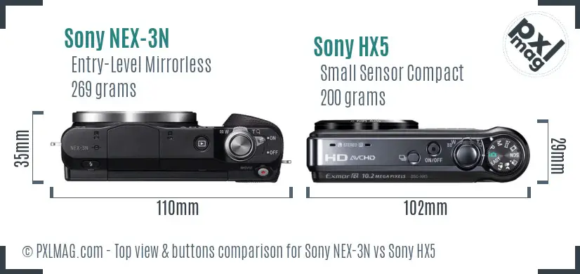 Sony NEX-3N vs Sony HX5 top view buttons comparison