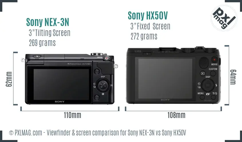 Sony NEX-3N vs Sony HX50V Screen and Viewfinder comparison