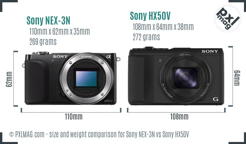 Sony NEX-3N vs Sony HX50V size comparison