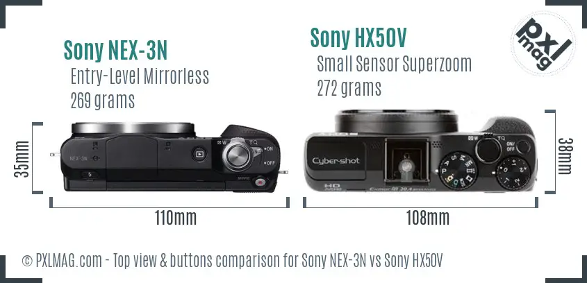Sony NEX-3N vs Sony HX50V top view buttons comparison