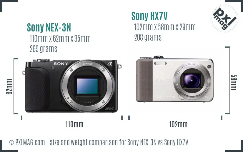 Sony NEX-3N vs Sony HX7V size comparison