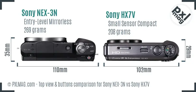 Sony NEX-3N vs Sony HX7V top view buttons comparison