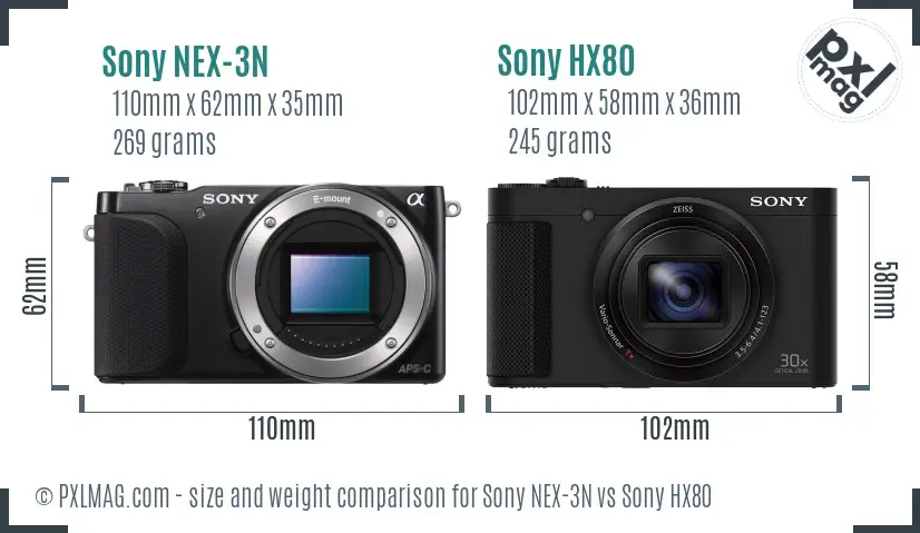 Sony NEX-3N vs Sony HX80 size comparison