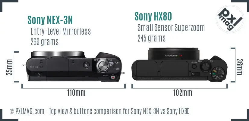 Sony NEX-3N vs Sony HX80 top view buttons comparison