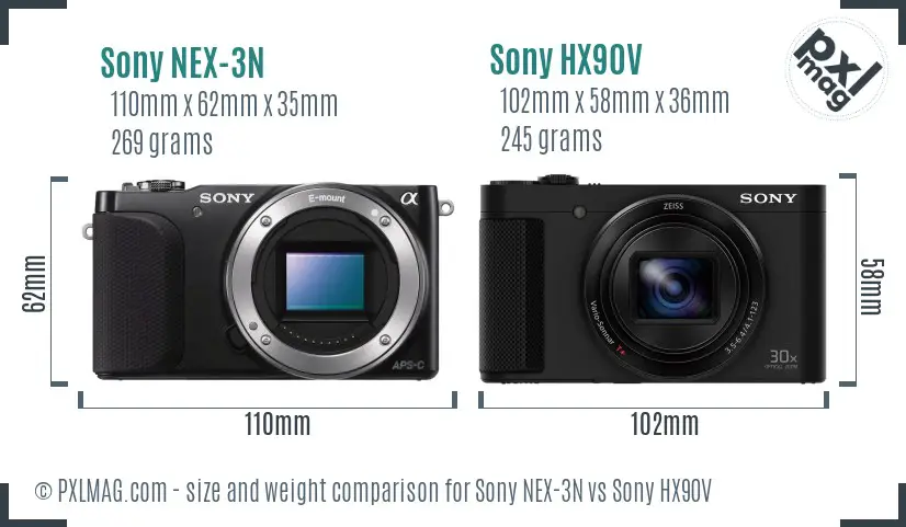Sony NEX-3N vs Sony HX90V size comparison