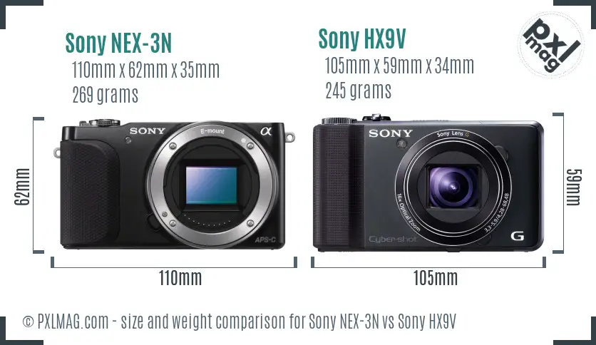 Sony NEX-3N vs Sony HX9V size comparison