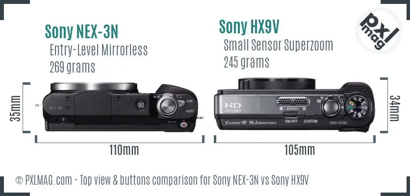 Sony NEX-3N vs Sony HX9V top view buttons comparison