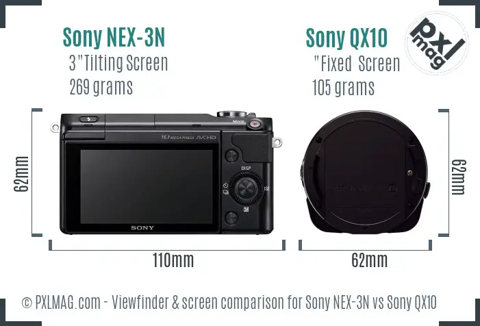 Sony NEX-3N vs Sony QX10 Screen and Viewfinder comparison