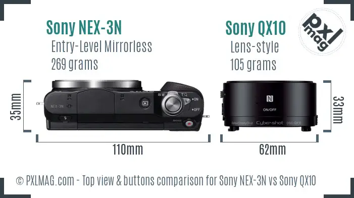 Sony NEX-3N vs Sony QX10 top view buttons comparison