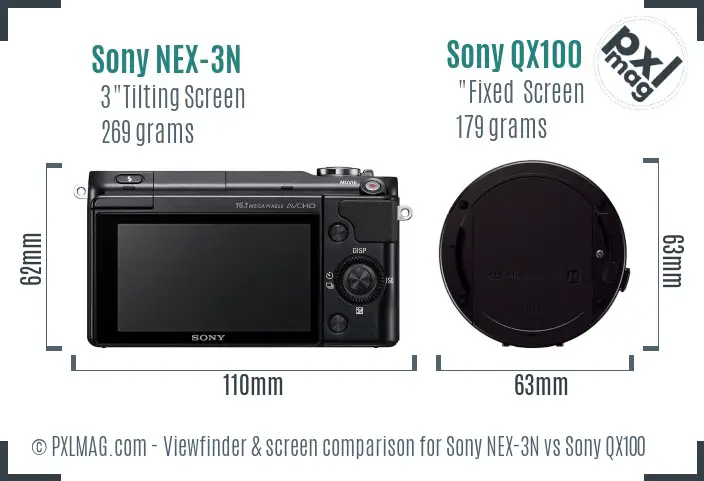Sony NEX-3N vs Sony QX100 Screen and Viewfinder comparison