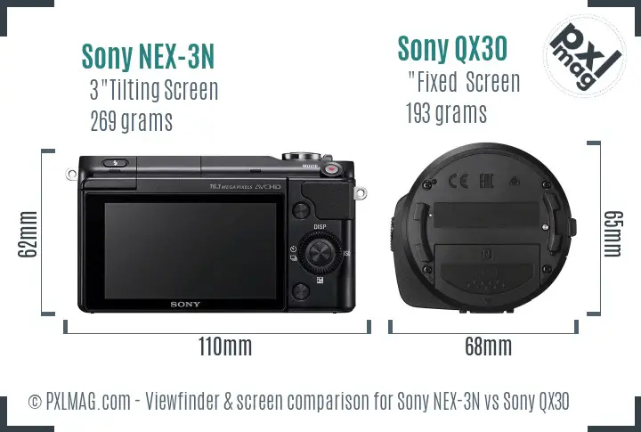 Sony NEX-3N vs Sony QX30 Screen and Viewfinder comparison