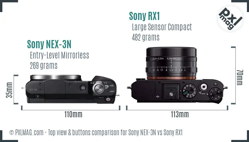 Sony NEX-3N vs Sony RX1 top view buttons comparison