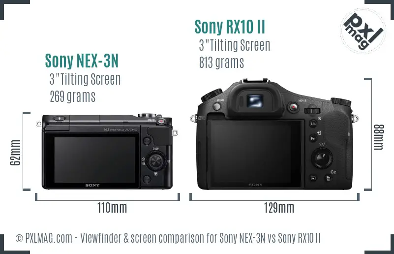 Sony NEX-3N vs Sony RX10 II Screen and Viewfinder comparison