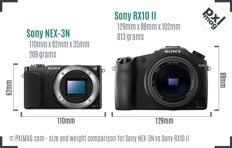 Sony NEX-3N vs Sony RX10 II size comparison