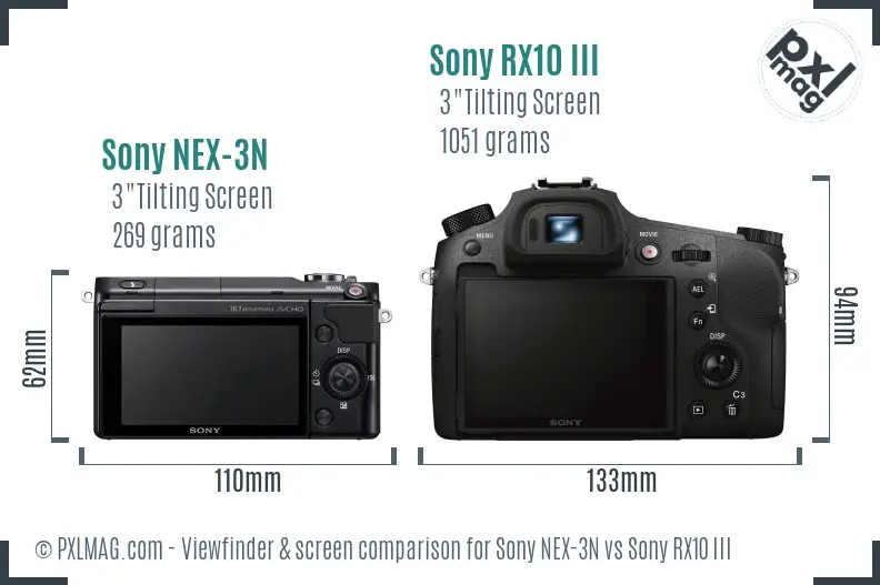 Sony NEX-3N vs Sony RX10 III Screen and Viewfinder comparison