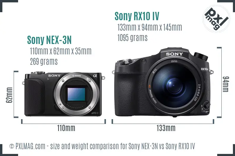 Sony NEX-3N vs Sony RX10 IV size comparison