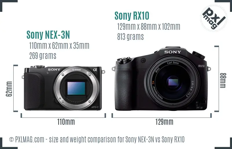 Sony NEX-3N vs Sony RX10 size comparison