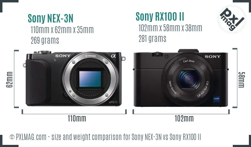 Sony NEX-3N vs Sony RX100 II size comparison