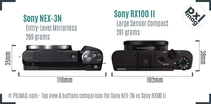 Sony NEX-3N vs Sony RX100 II top view buttons comparison