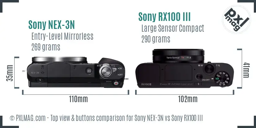 Sony NEX-3N vs Sony RX100 III top view buttons comparison