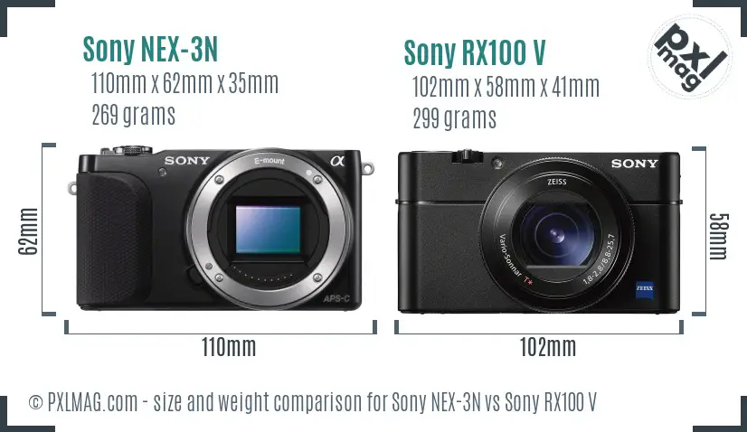 Sony NEX-3N vs Sony RX100 V size comparison
