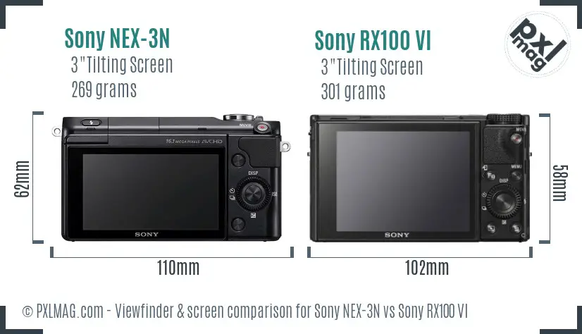 Sony NEX-3N vs Sony RX100 VI Screen and Viewfinder comparison