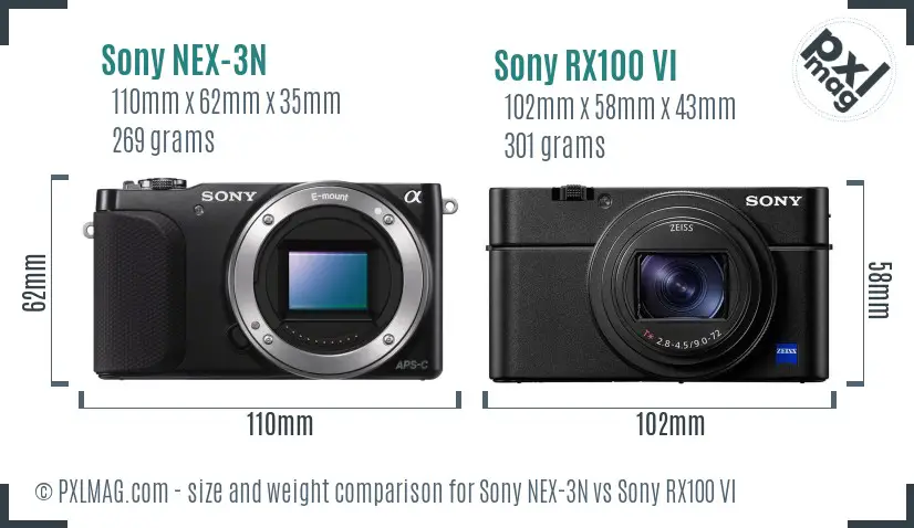 Sony NEX-3N vs Sony RX100 VI size comparison