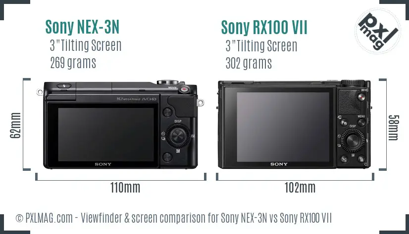 Sony NEX-3N vs Sony RX100 VII Screen and Viewfinder comparison